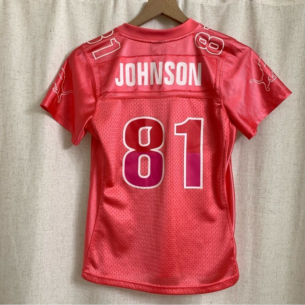 NFL Reebok Lions Pink 81 Calvin Johnson Women’s Jersey Small